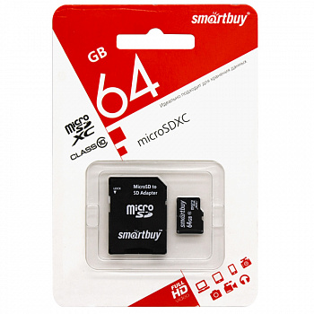 Карта Памяти Micro SD 64 GB Smart Buy Class 10 + адаптера