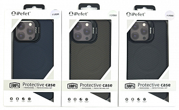 Задняя накладка для iPhone 15 Pro MAX iPefet карбон c подставкой в ассортименте