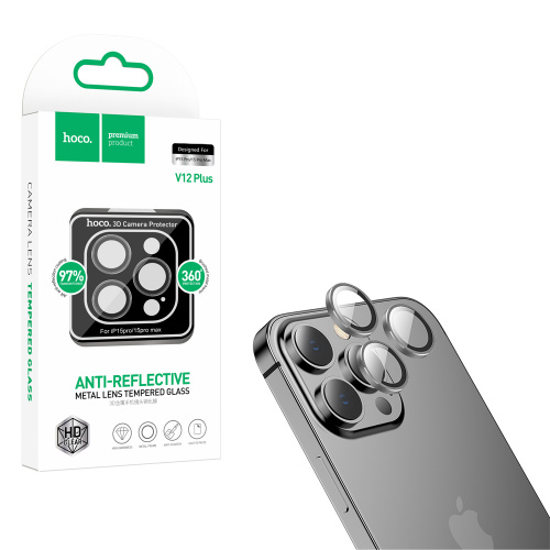Защитное стекло на камеру для Apple iPhone 15 Pro/ 15 Pro MAX  HOCO (V12 Plus) Space Gray (29)