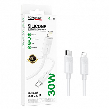 Кабель Borofone BX123 (PD Type-C to Lightning) Leya PD30W silicone charging (White) (360) 