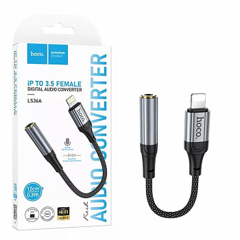 Переходник для наушников Hoco LS36A Lightning на 3.5mm (Metal Gray) (19)