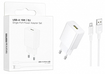 СЗУ Borofone BA111A (USB to Micro) Star single port QC3.0 charger set (White) (50)