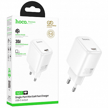 СЗУ блок Hoco N87 Seguro single port PD30W charger (White) (12)