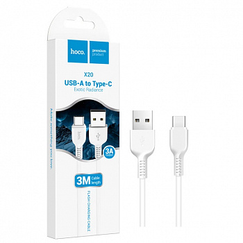 Кабель Hoco X20 (USB toType-C) (3m) Flash (White) (30)