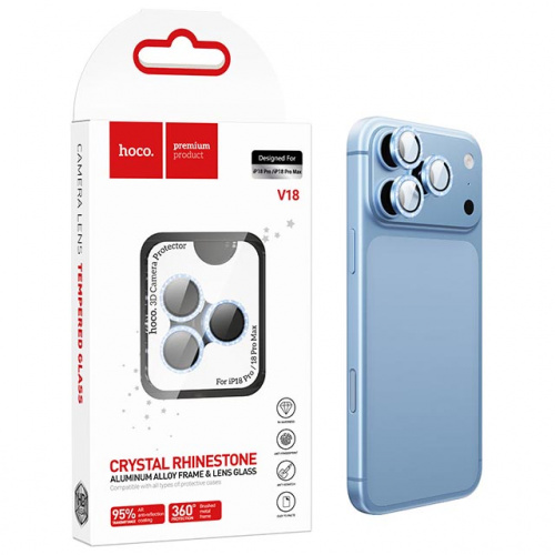 Защитное стекло на камеру для iPhone 18 Pro/ 18 Pro Max Hoco (V18) light Blue (29)