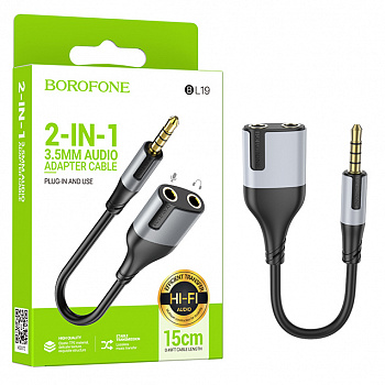 Кабель AUX 3,5 на Creator 2-in-1 audio adapter Borofone BL19 1m (Black) (69)