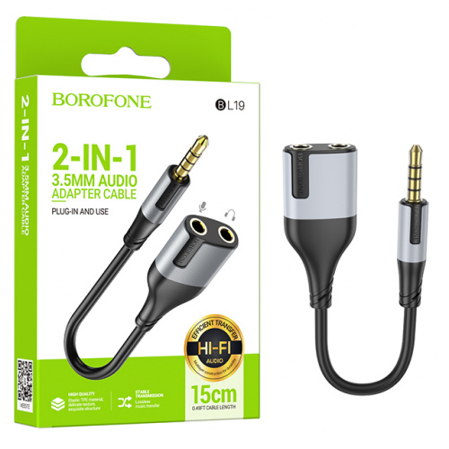 Кабель AUX 3,5 на Creator 2-in-1 audio adapter Borofone BL19 1m (Black) (69)