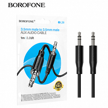 Кабель AUX 3,5 на 3,5 Borofone BL26 Standard audio cable (Black) (25) (от 50 штук цена 24)