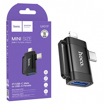 Переходник Hoco UA31F iP male/ Type-C male to USB female OTG 2-in-1 adapter (Black) (46)