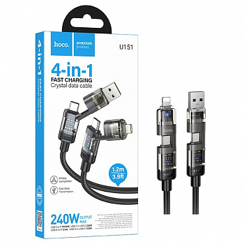 Кабель Hoco U151 4 в1 USB/ Type-C to Lightning / Type-C 240W Goldsmith (Black) (22)