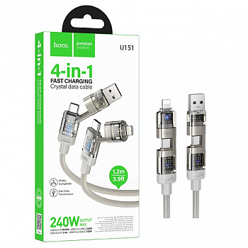 Кабель Hoco U151 4 в1 USB/ Type-C to Lightning / Type-C 240W Goldsmith (Gray) (22)