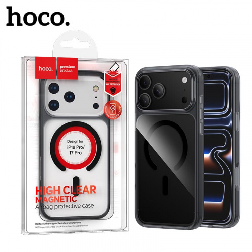 Силиконовый чехол для iPhone 17 Pro/ 18 Pro Hoco Shadow magnetic (Transparent Black) (20)
