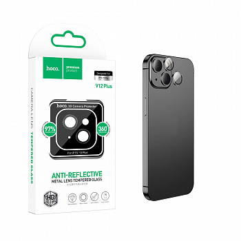 Защитное стекло на камеру для Apple iPhone 15/ 15 Plus  HOCO (V12 Plus) Black