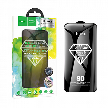 Защитное стекло для Apple iPhone 15 Plus/ 16 Plus (A34 Plus) Hoco 9D large arc dustproof anti-spy